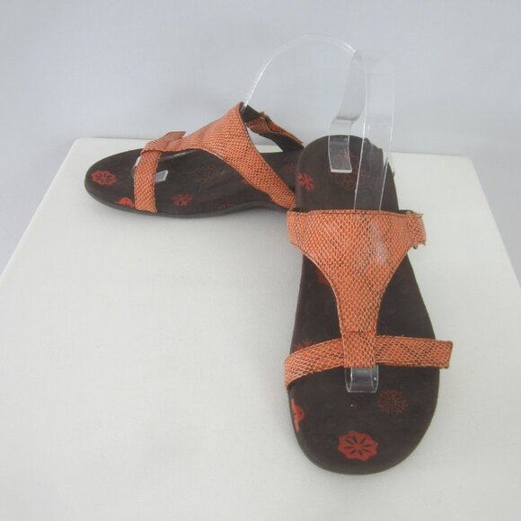 Orthoheel Womens 8 - 8.5 Orange Snakeskin Slip On Strappy Sandals Comfort Shoe - Picture 4 of 15